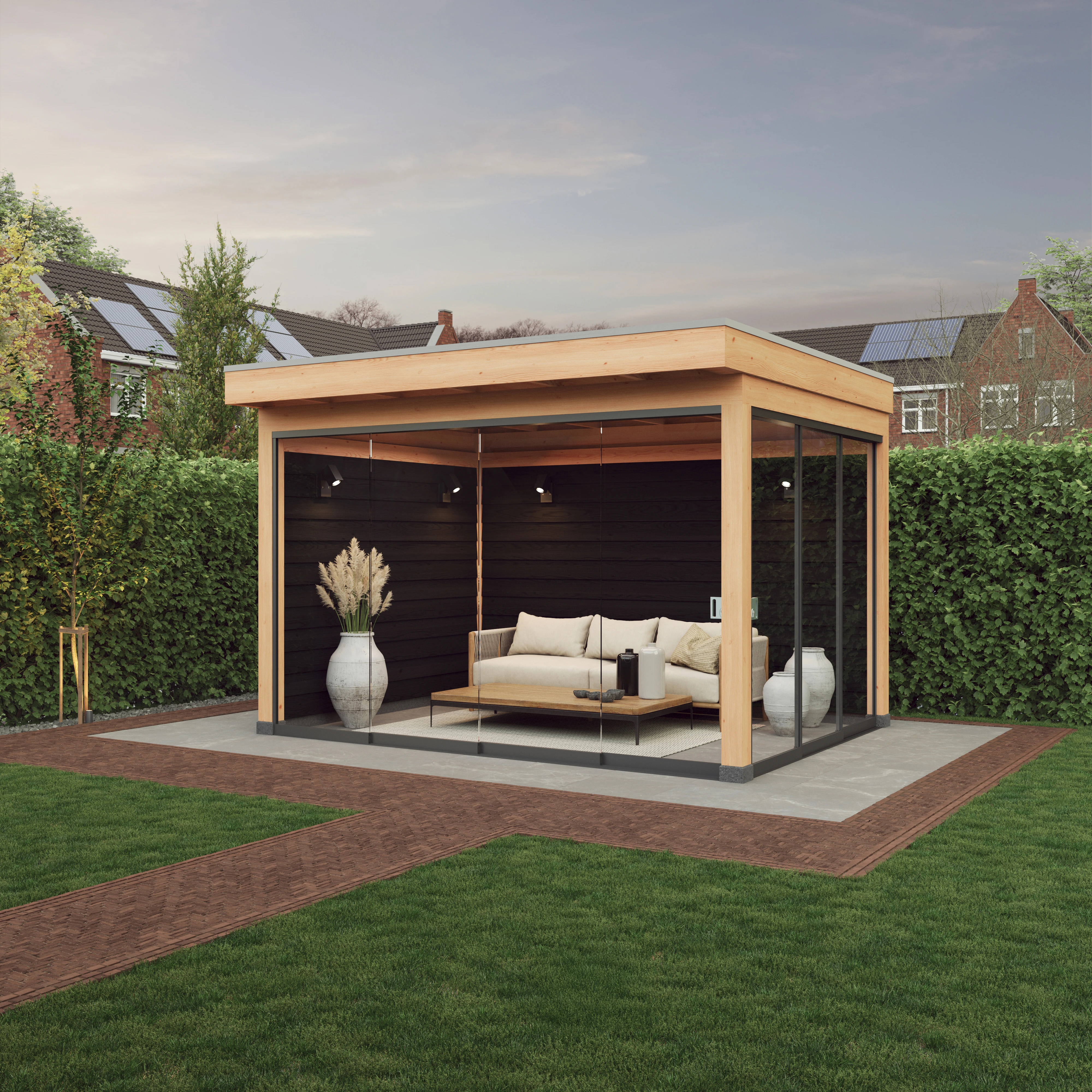 Douglas overkapping, 400 x 300, met zwarte achterwand en twee zijwanden, Westwood Comfort Green - Afbeelding 2